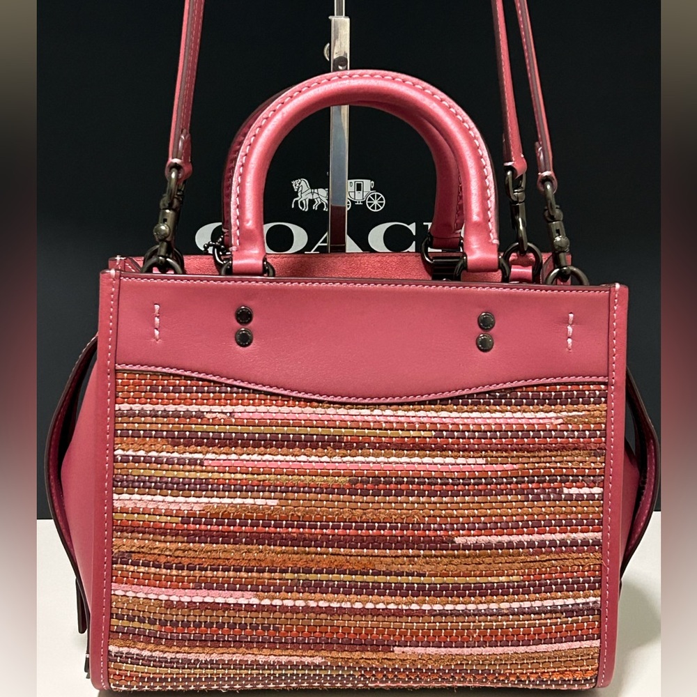 COACH Rogue 25 Upwoven Leather and Smooth Glovetanned Leather in Rouge/Multi - Picture 5 of 17